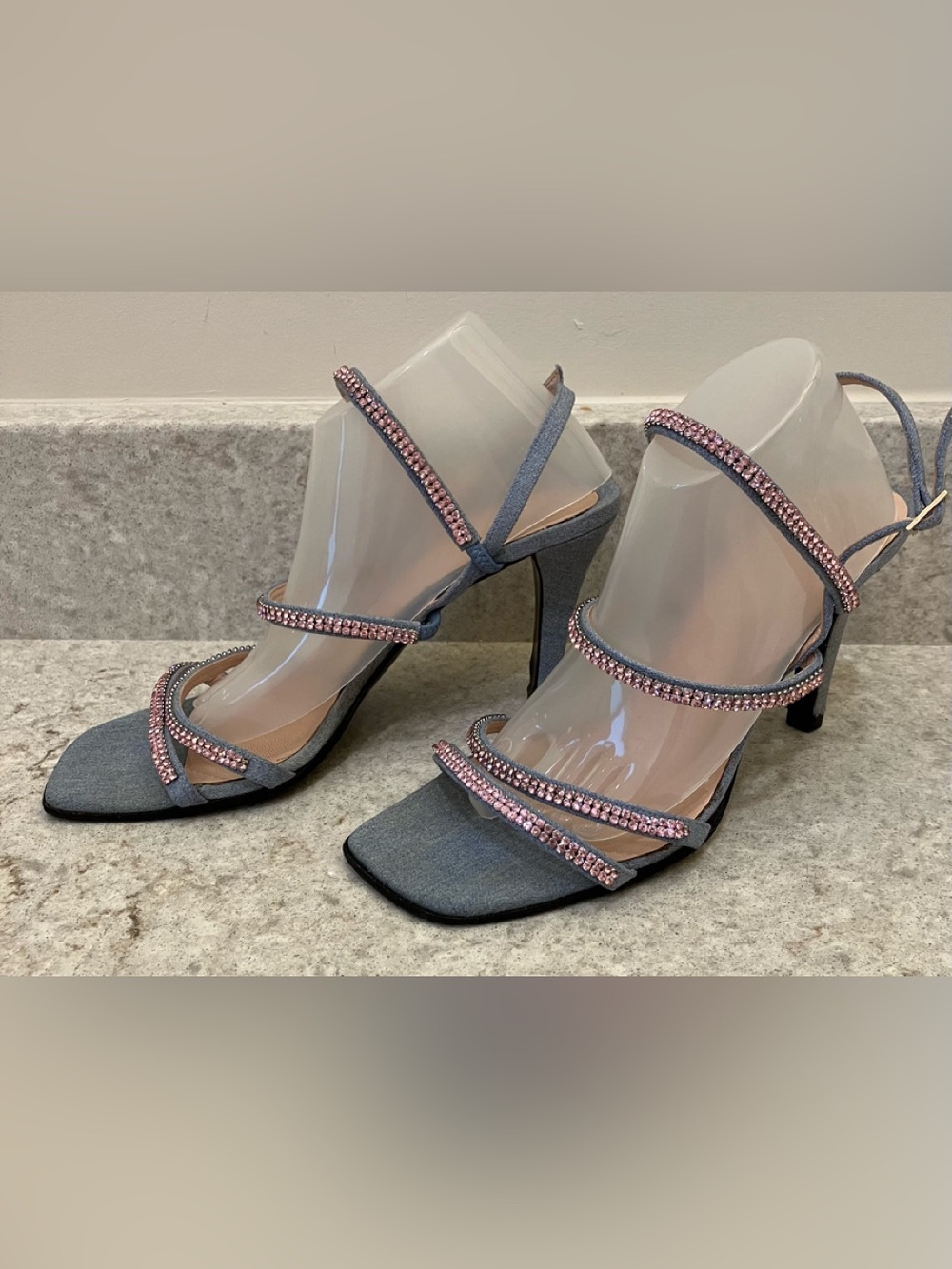 Escada Blue Diamond Strappy Heels Sz 7